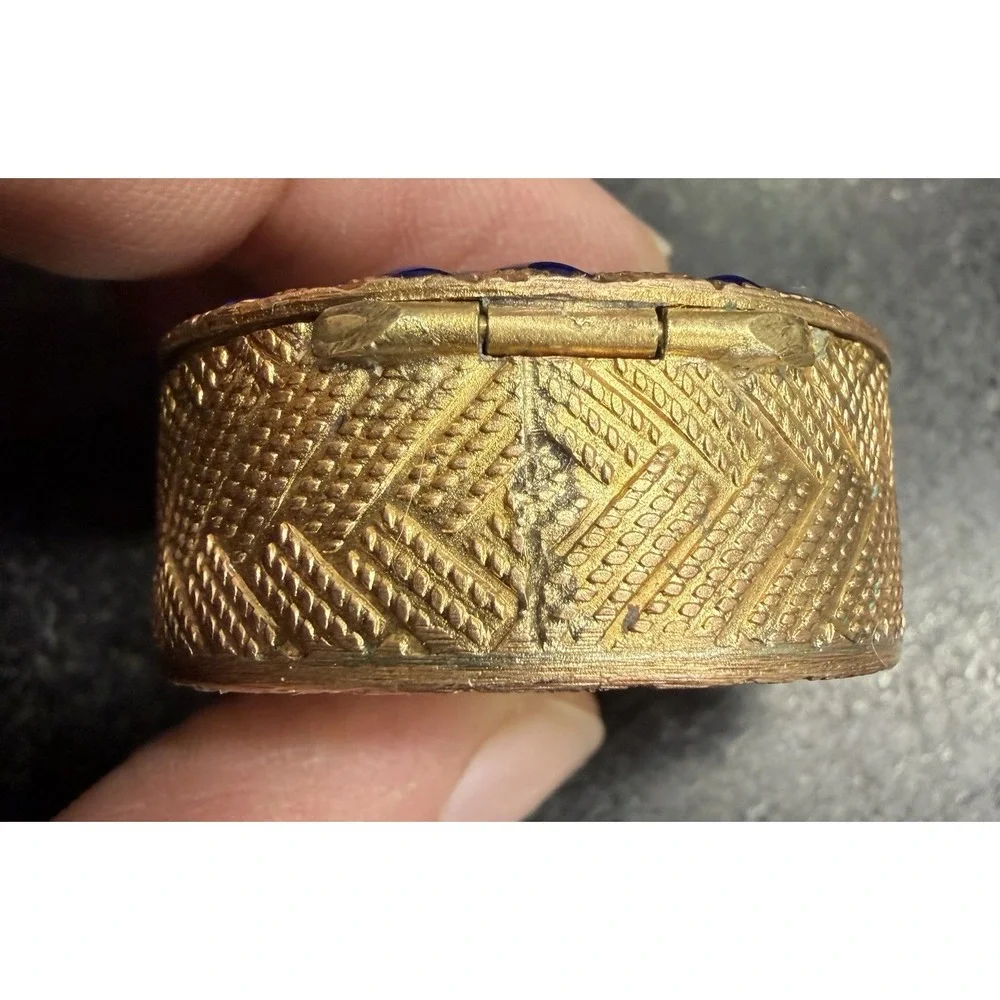 Vintage Saks Fifth Avenue Italy Blue Enamel Gold Tone Trinket Pill Box 1.25
